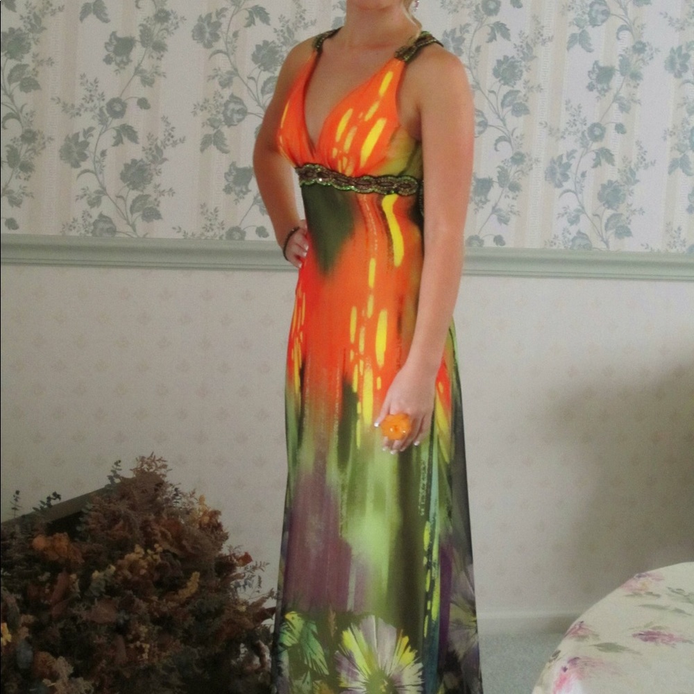 Orange Floral Prom Dress